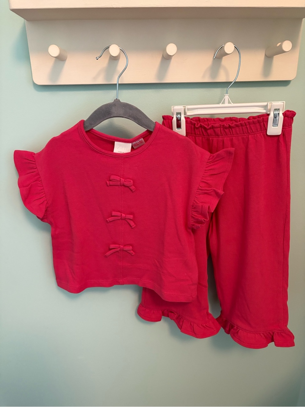 Zara Pink Ruffle Sleeve Set with Bow Accents